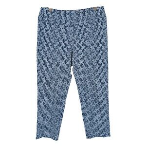 J.McLaughlin Catalina Cloth Pants L Blue Stretch Crop Straight Resort Preppy